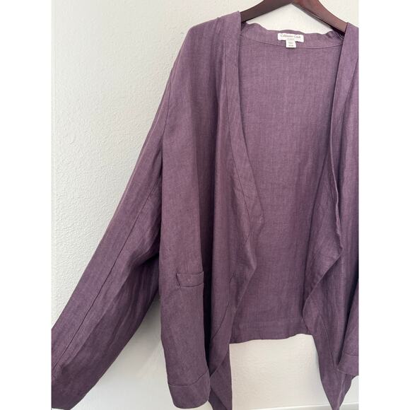 Coldwater Creek 100% Linen Purple Herringbone‎ Open Front Cardigan Size XL/ 18 - Picture 3 of 7